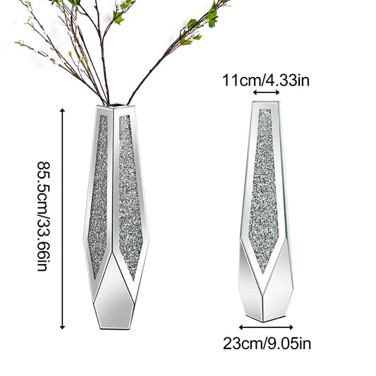 Crushed Diamond Mirrored Floor Vase Glass Crystal Stand