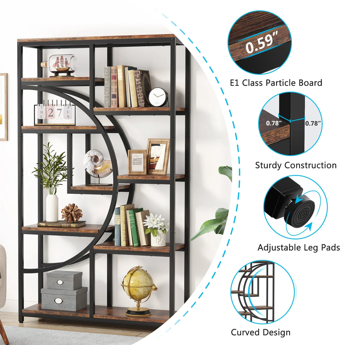 Tribesigns Industrial Etagere Bookshelf Display Storage Organizer
