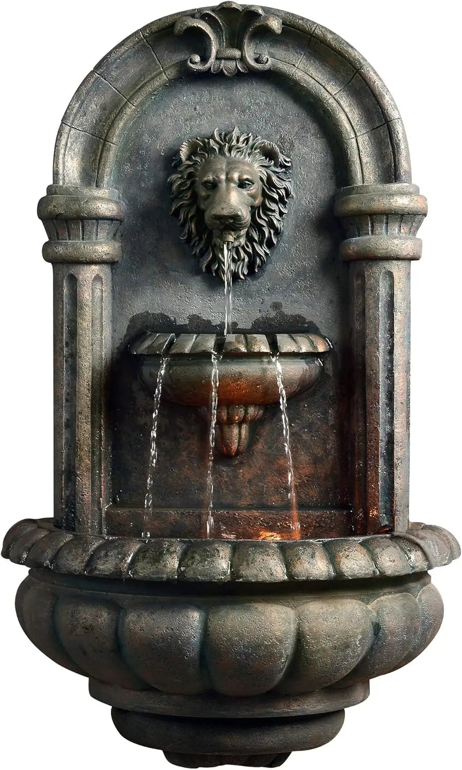 Antique Bronze Wall Mounted Lion Head LED Outdoor Water Fountain