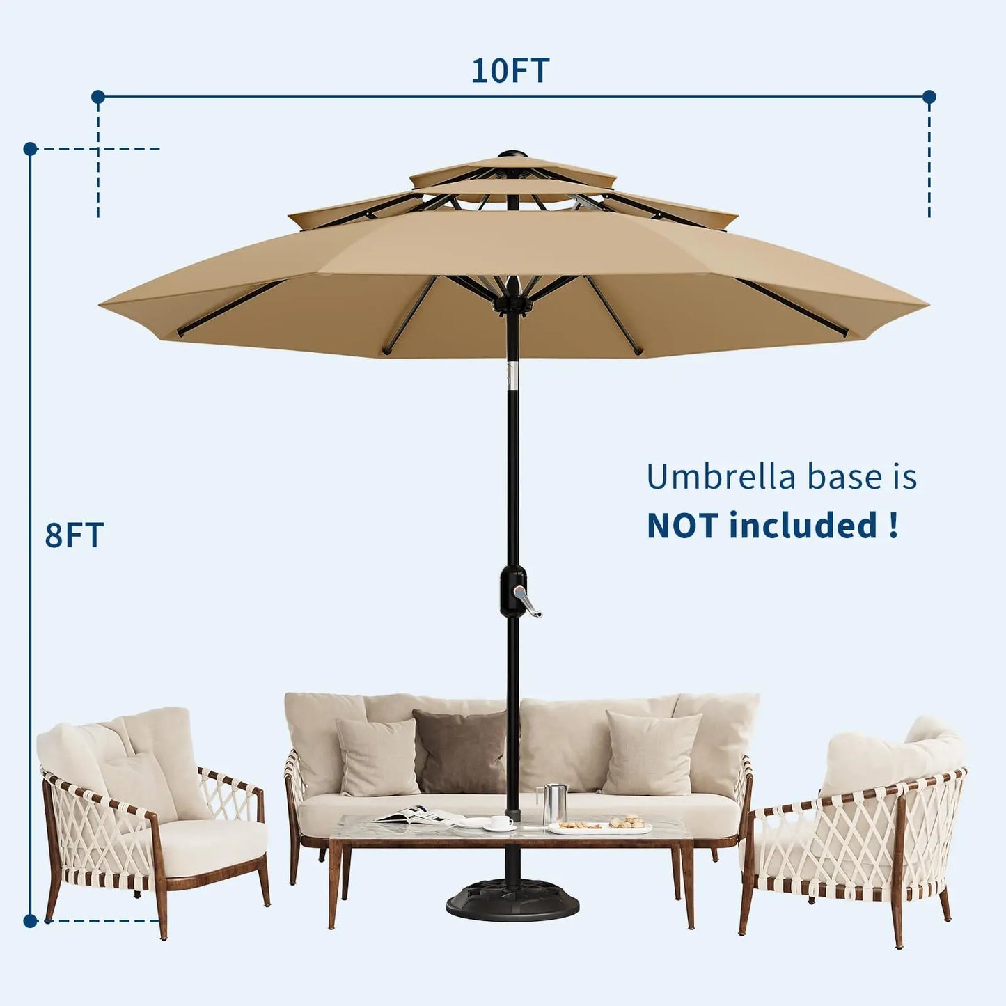 HiMISS 3 Tier Patio Umbrella Vented Sunshade Crank Tilt