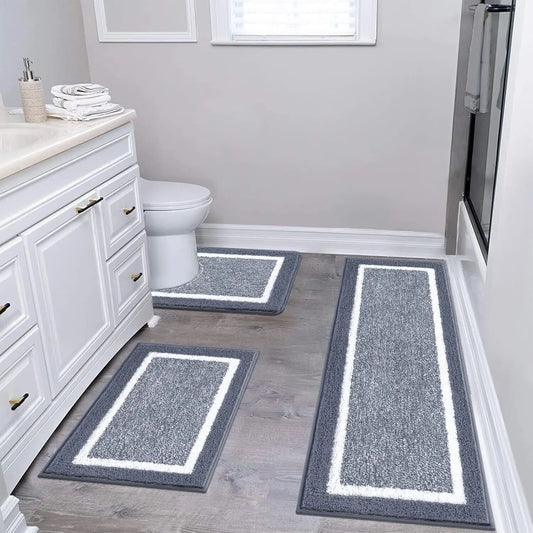 Microfiber Shag Bath Mat Set 3-Piece Non-Slip Ultra Soft
