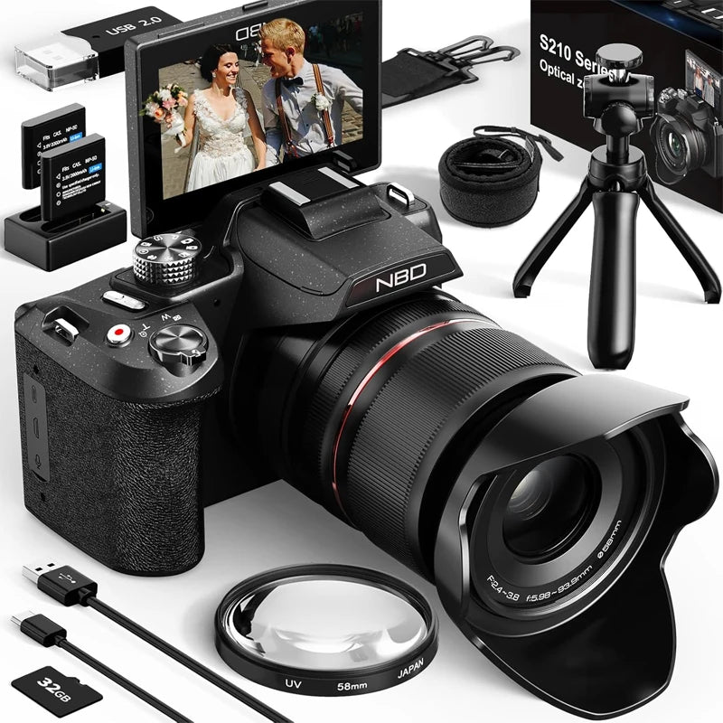 NBD S210F 8K 64MP Digital Camera With Autofocus 16x Optical Zoom Flip Screen