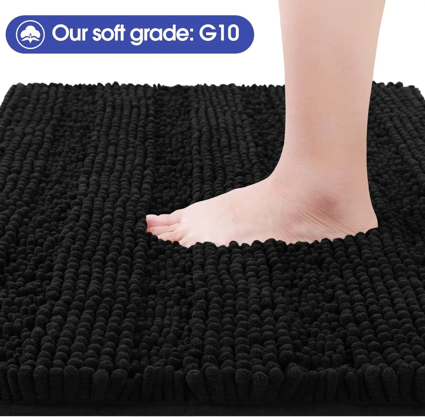 3 Piece Striped Bathroom Rug Set Ultra Soft Non Slip Chenille Mats