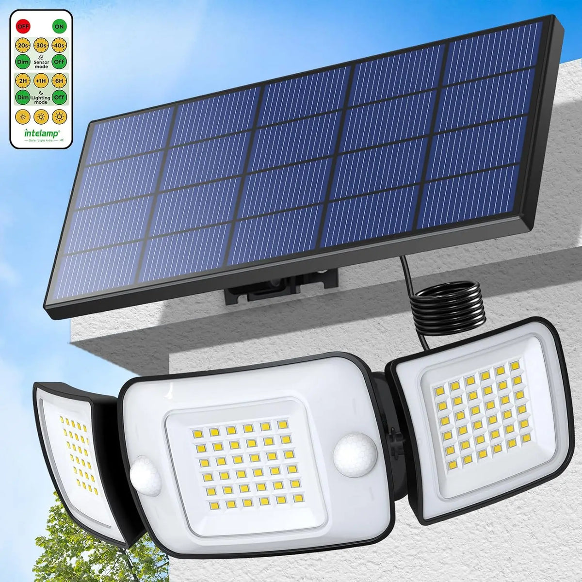 Intelamp Outdoor Solar LED Security Light With Dual Motion Sensors