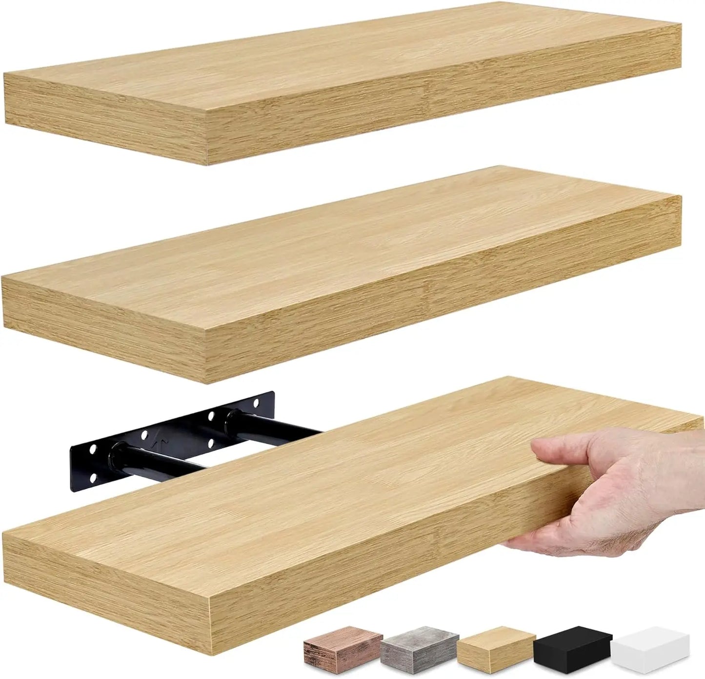 Maple Wood Floating Shelves Wall Mounted Storage Set