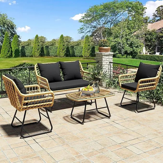 XMSJ 4-Piece Patio Furniture Wicker Outdoor Bistro Set