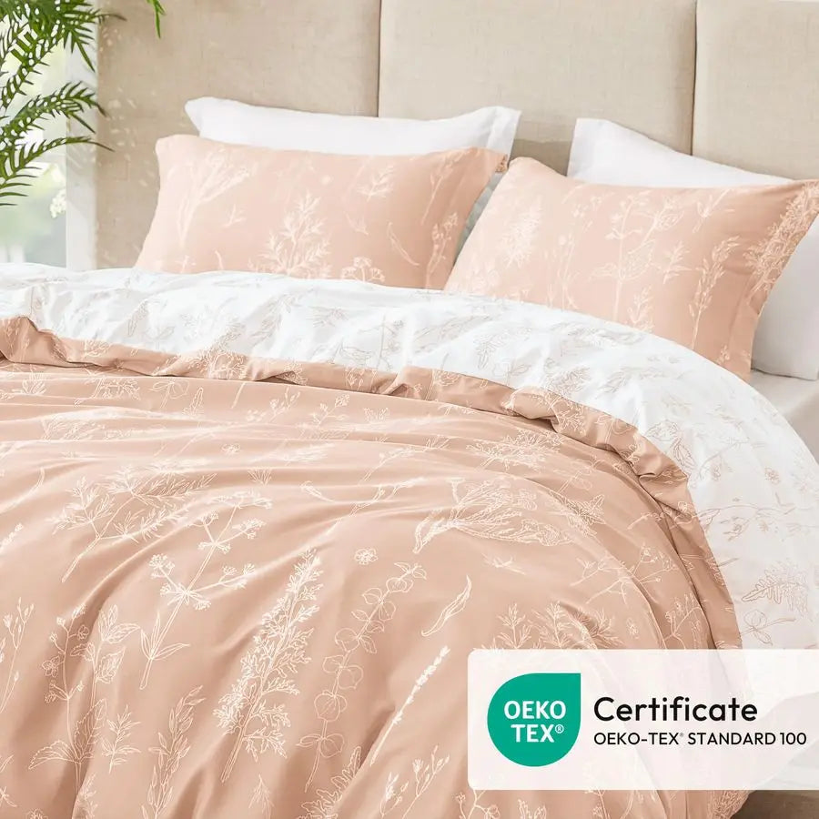 Comforter Set 3 Pieces Floral Bedding Soft Reversible