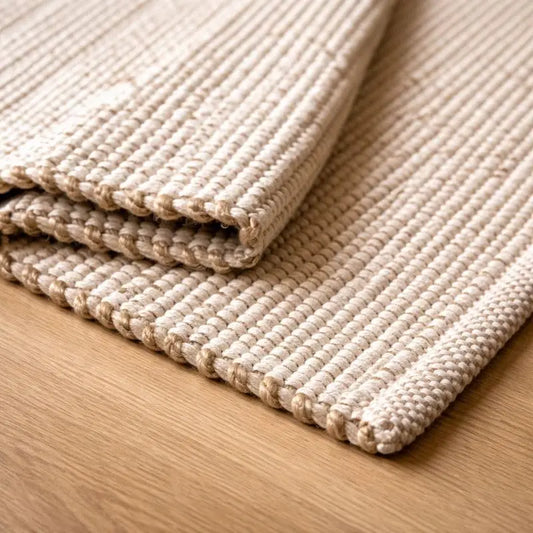 Hand Woven Jute Cotton Farmhouse Area Rug For Living Room