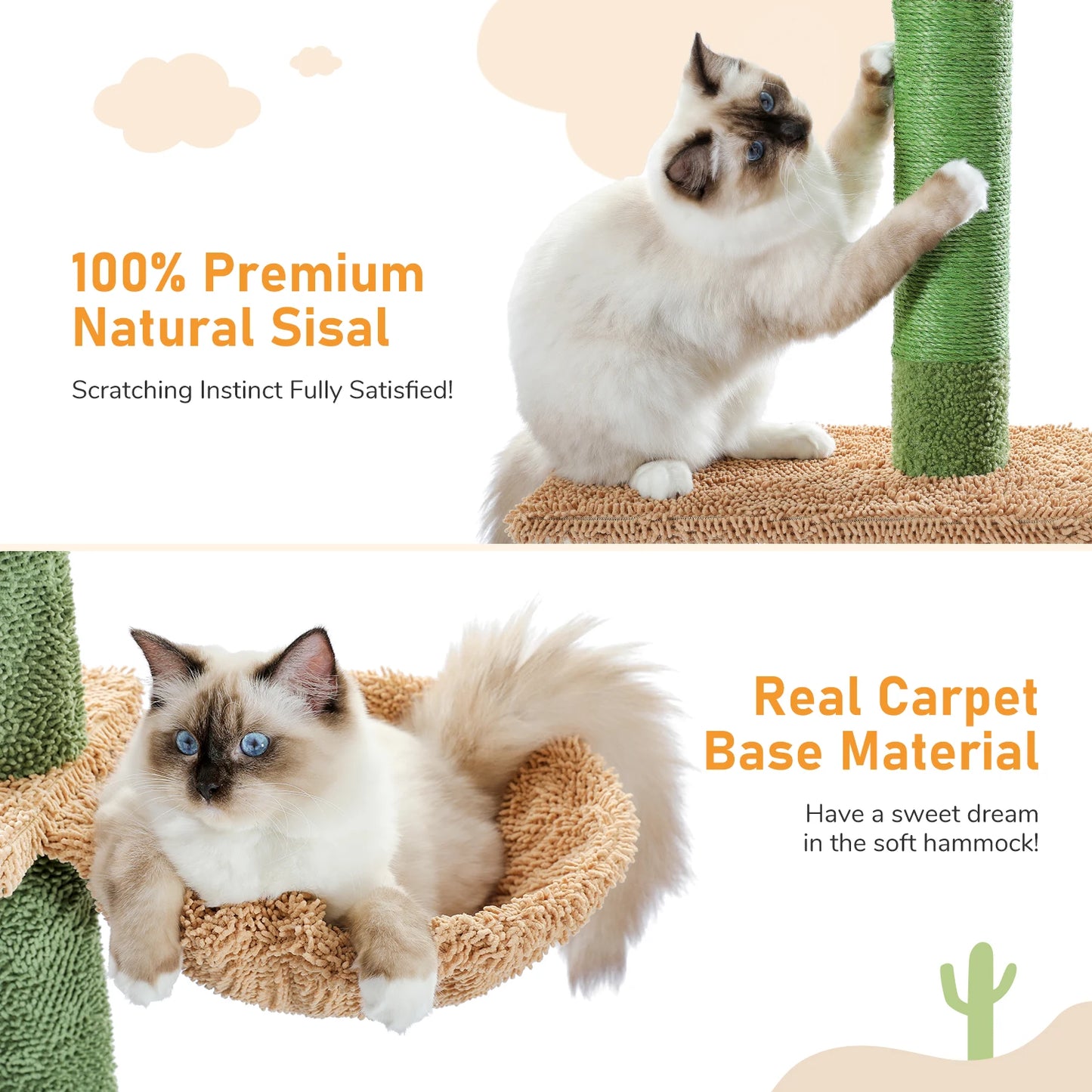 PAWZ Road 5-Tier Floor-To-Ceiling Cat Tree Cactus Climbing Tower Hammock