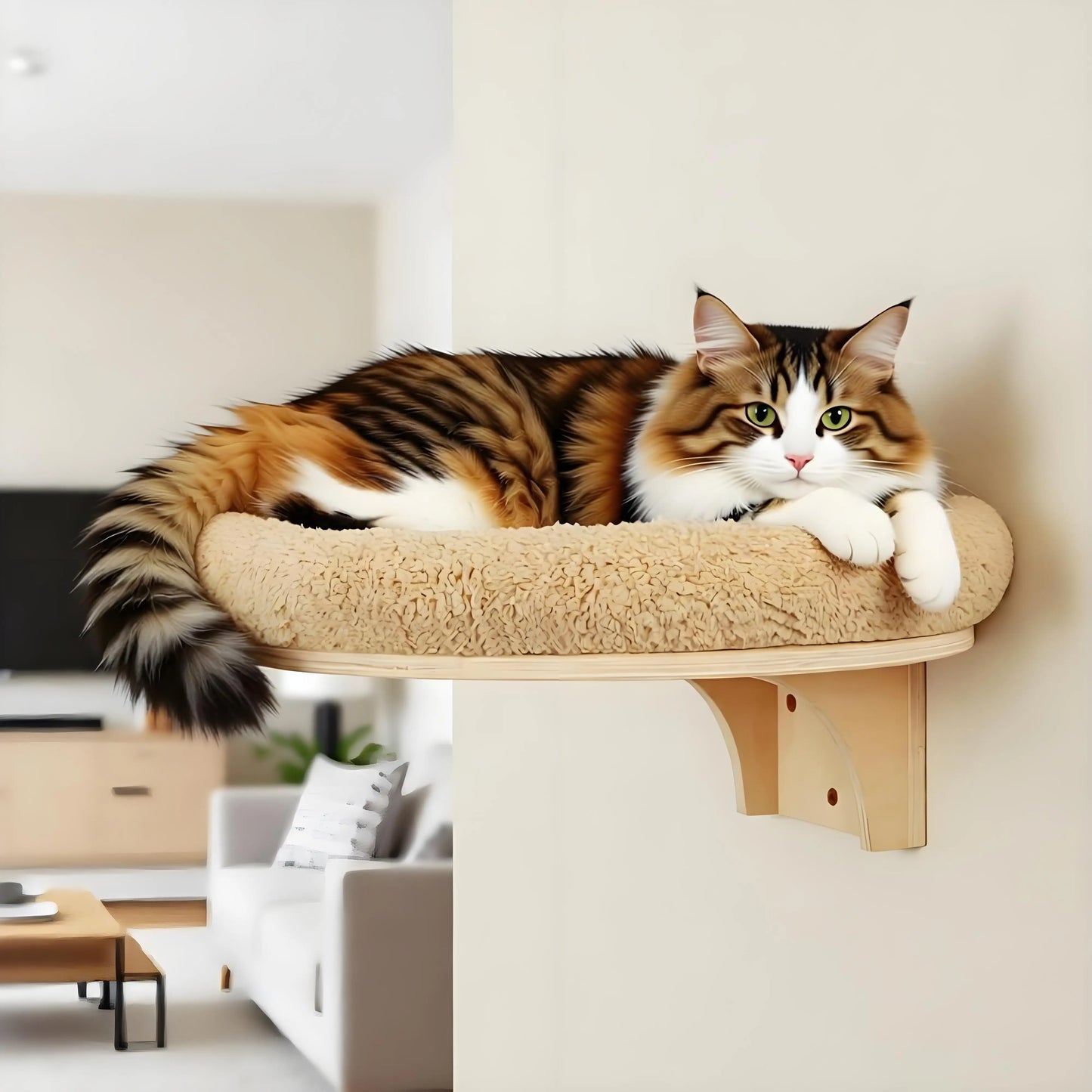 Solid Wood Cat Wall Mount Climbing Ladder With Hammock And Scratching Post