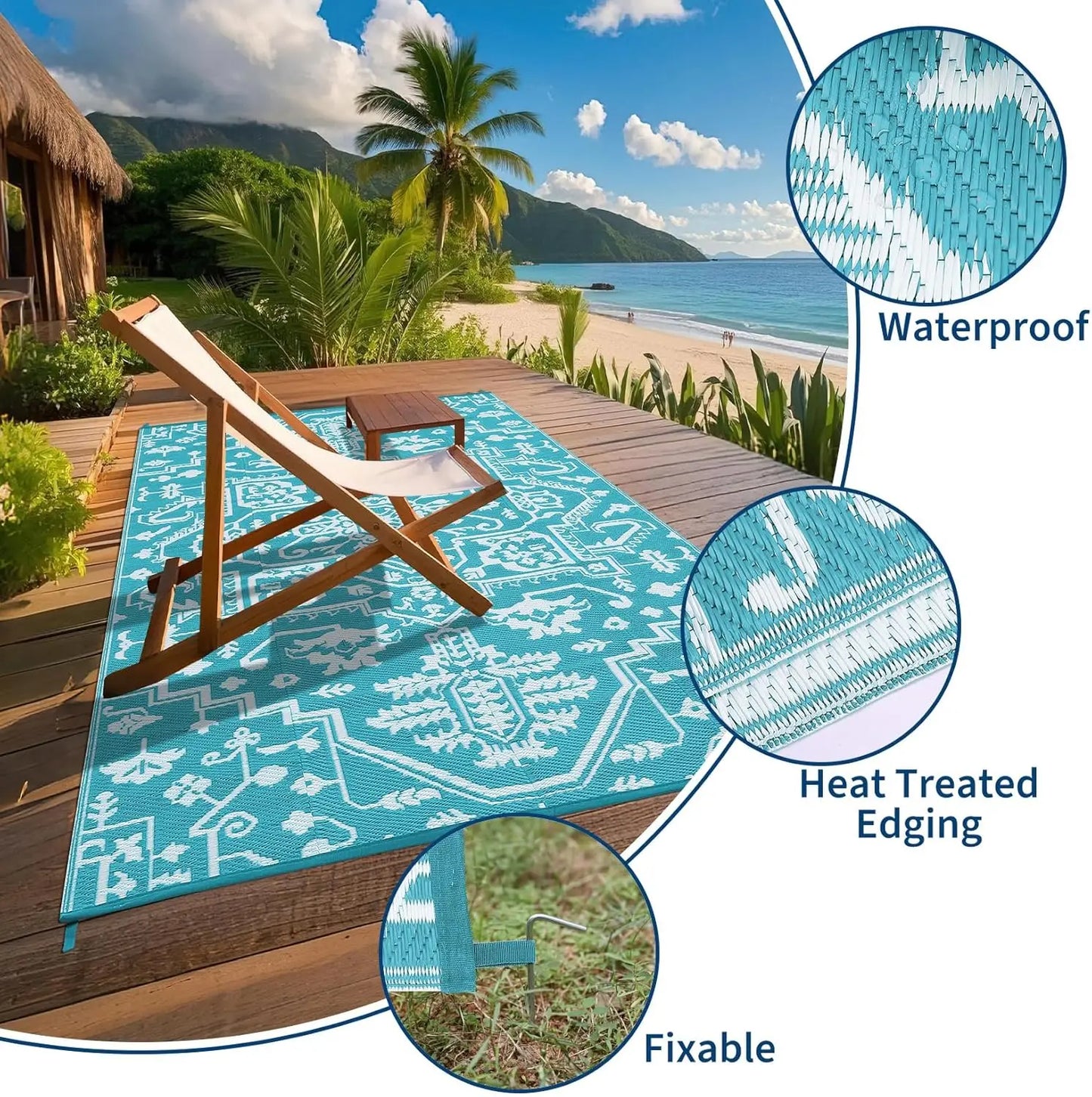 TWISTER.CK Waterproof Outdoor Area Rug Stain Resistant Mat For Deck