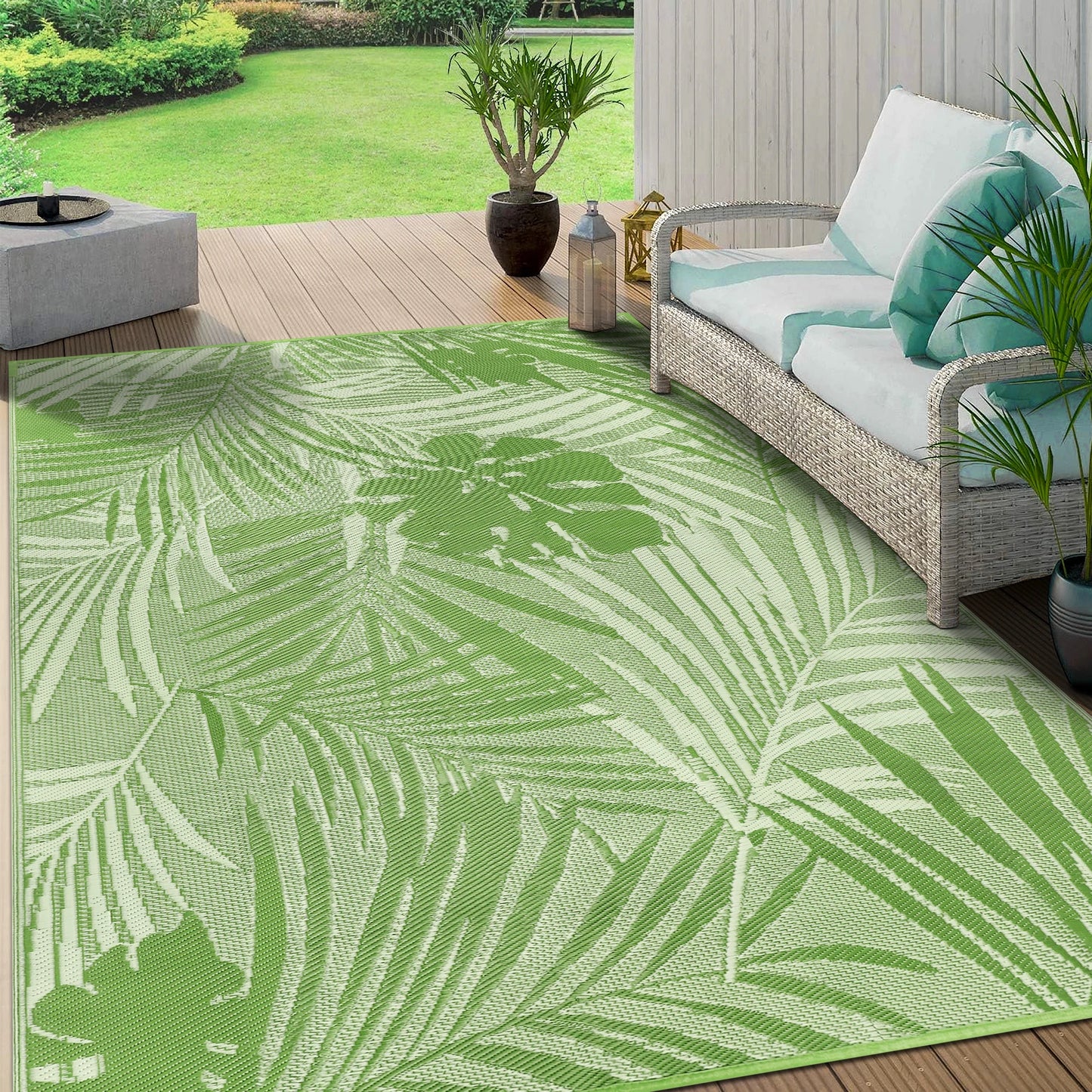 Outdoor Polypropylene Rug Leaves Pattern For Patio Deck RV Camping