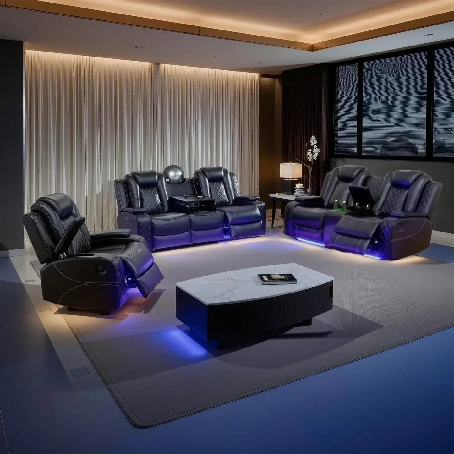 Power Living Room Set Electric Recliner Chair With LED Light Wireless Charging