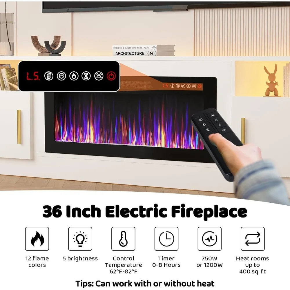 DAFIFY Modern Wood Media TV Stand With LED Fireplace