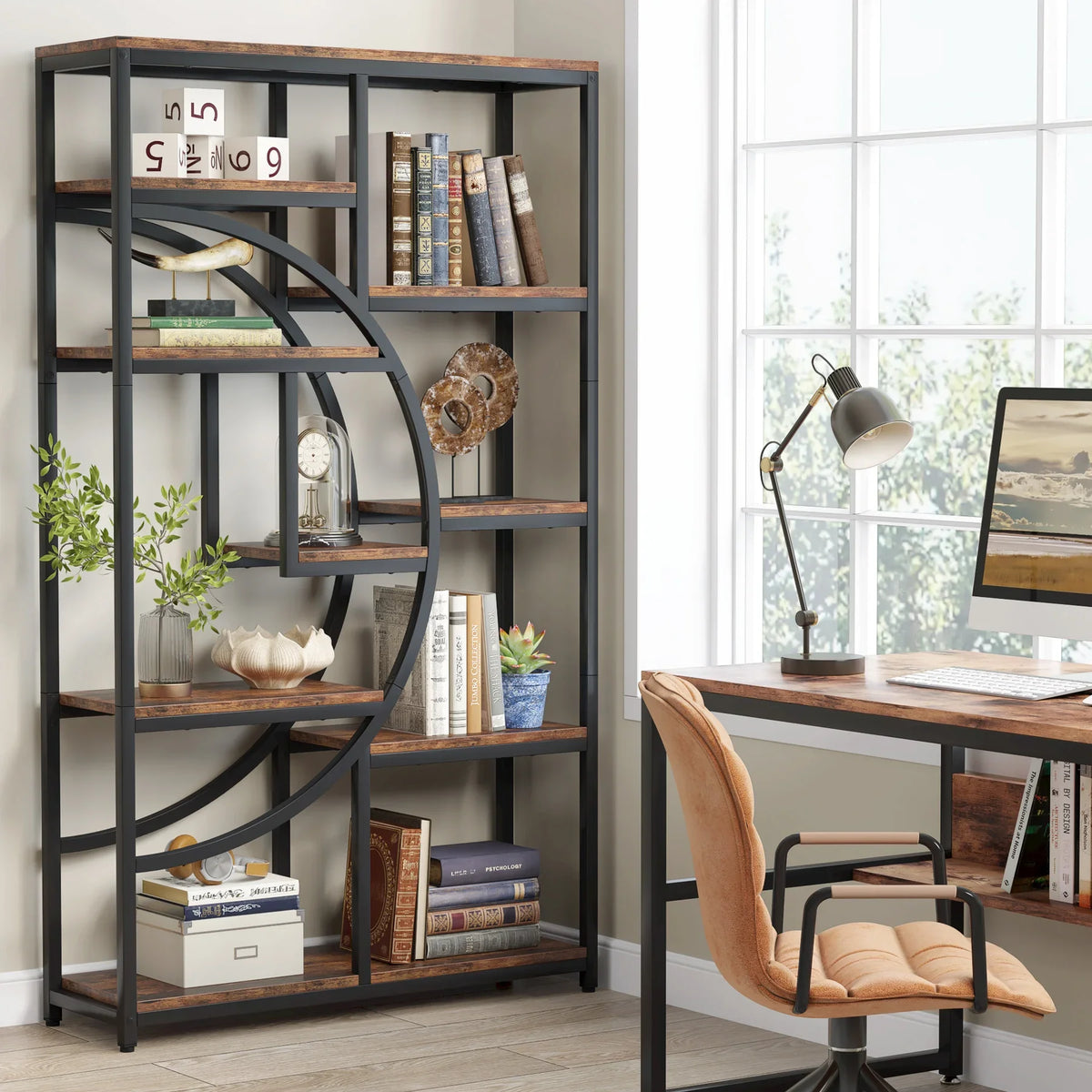 Tribesigns Industrial Etagere Bookshelf Display Storage Organizer