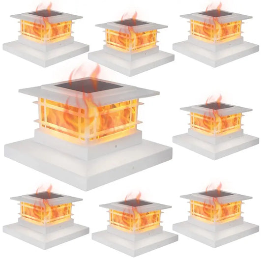 Solar Post Cap Lights With Flickering Flame For Fence Posts
