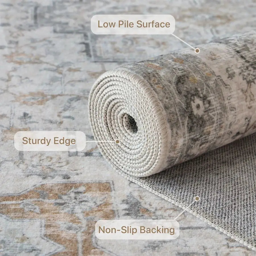 Machine Washable Non Slip Chenille Stripe Area Rug