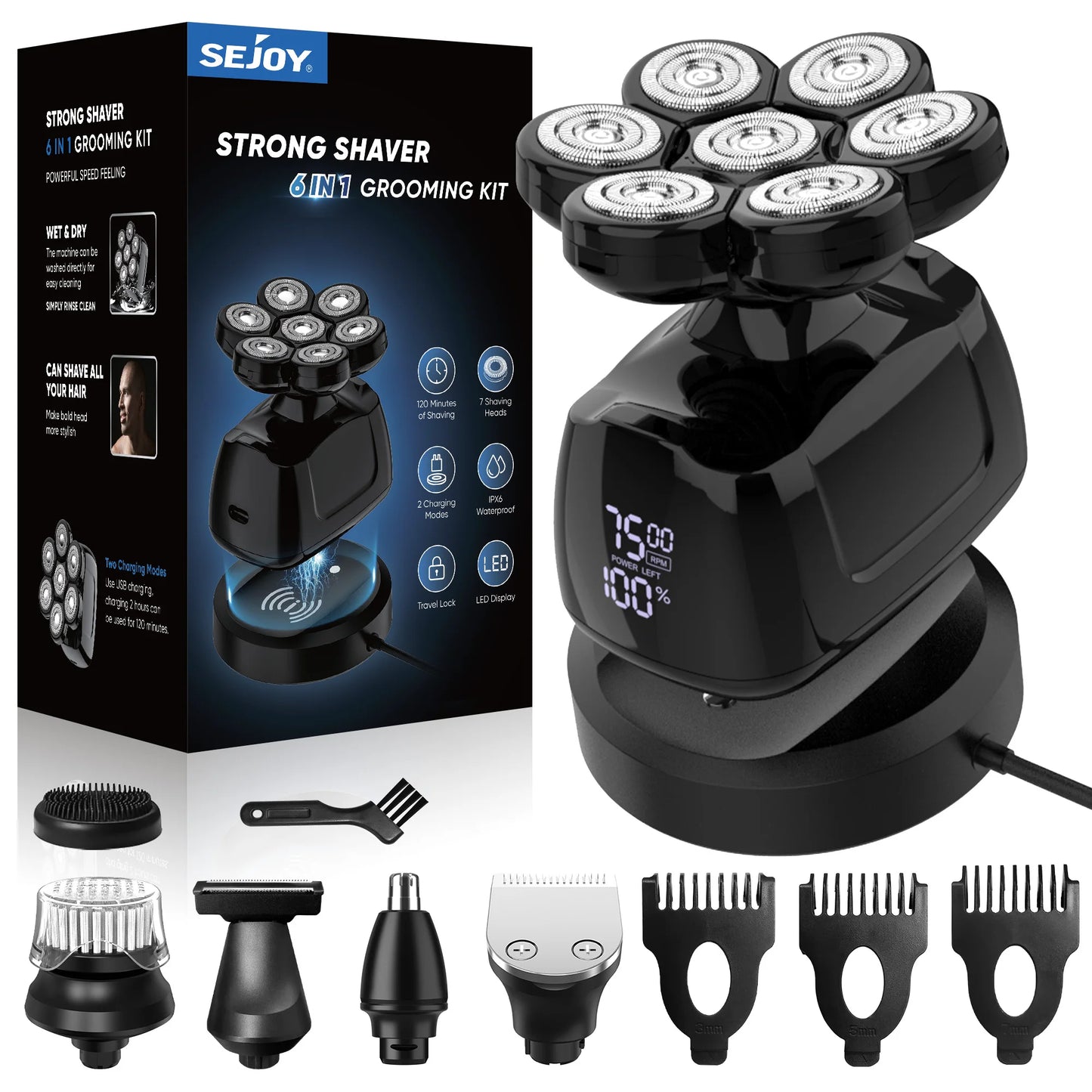 Sejoy 7D 6-in-1 Electric Razor For Men Waterproof Nose Trimmer
