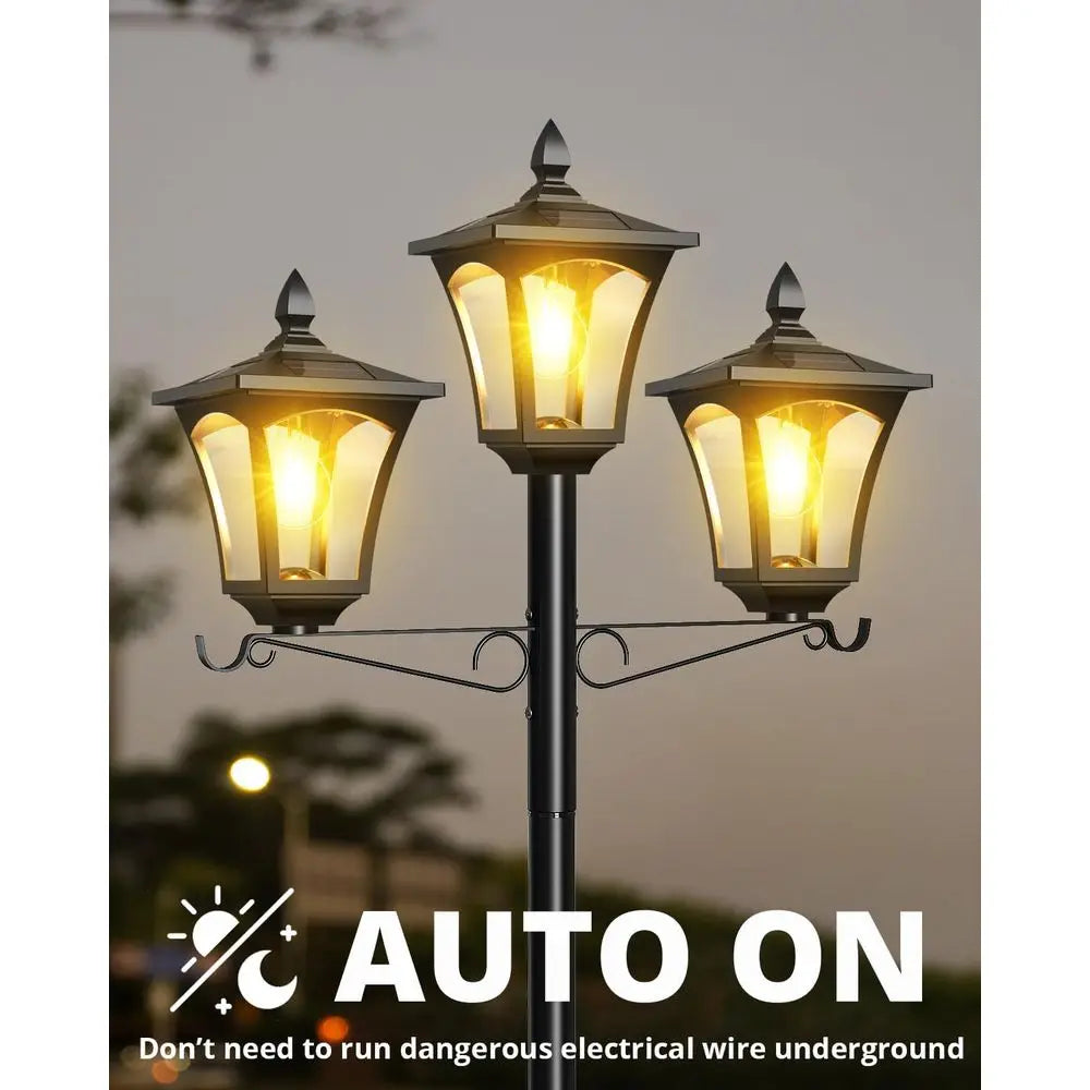 Three-Head Solar Lamp Post Light Outdoor Garden Pathway