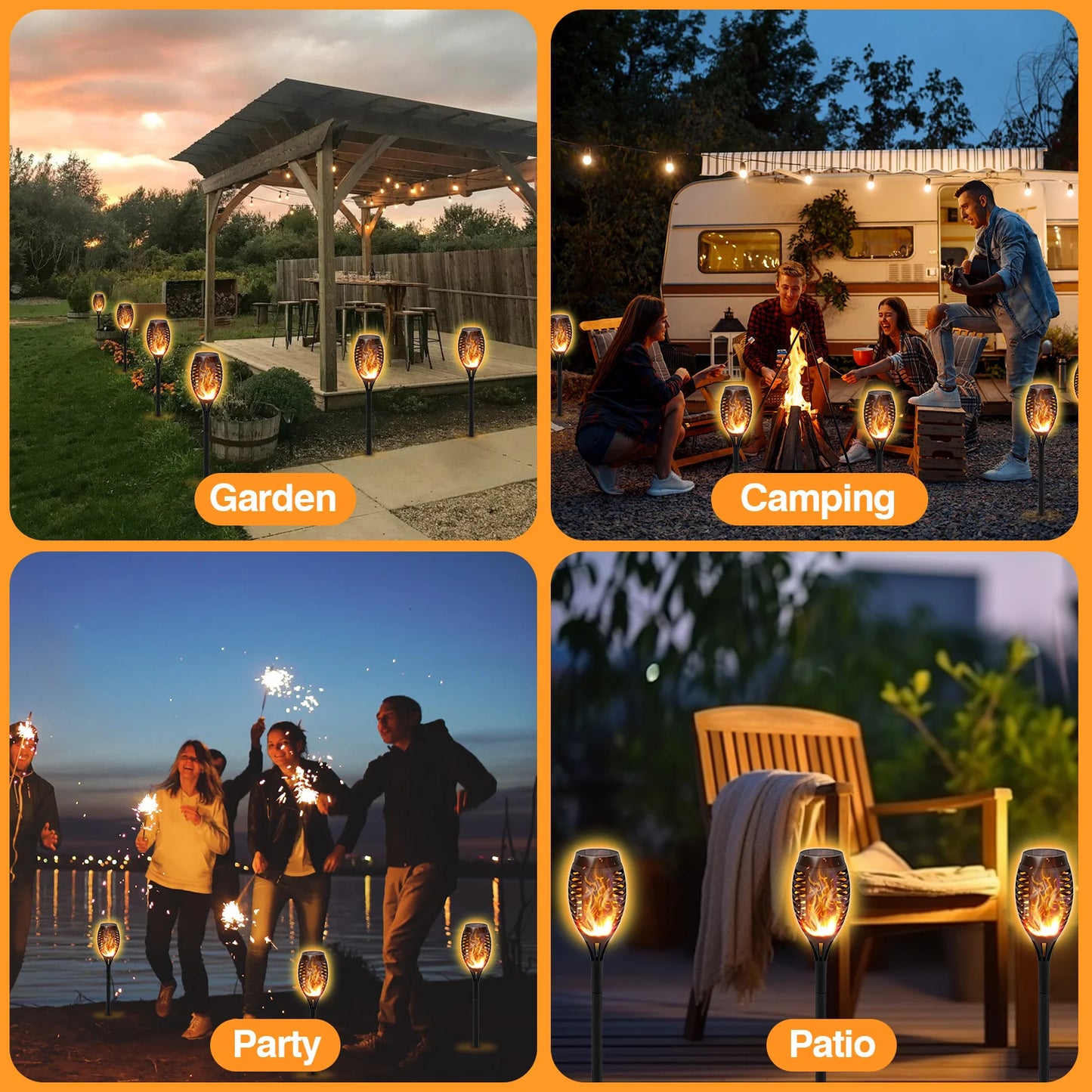 Solar Lights Outdoor 6 Pack Flickering Flame LED Waterproof