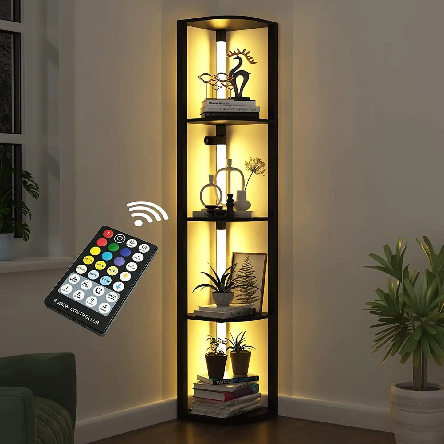 Modern Corner Shelf With LED Lights 5-Tier Storage Display