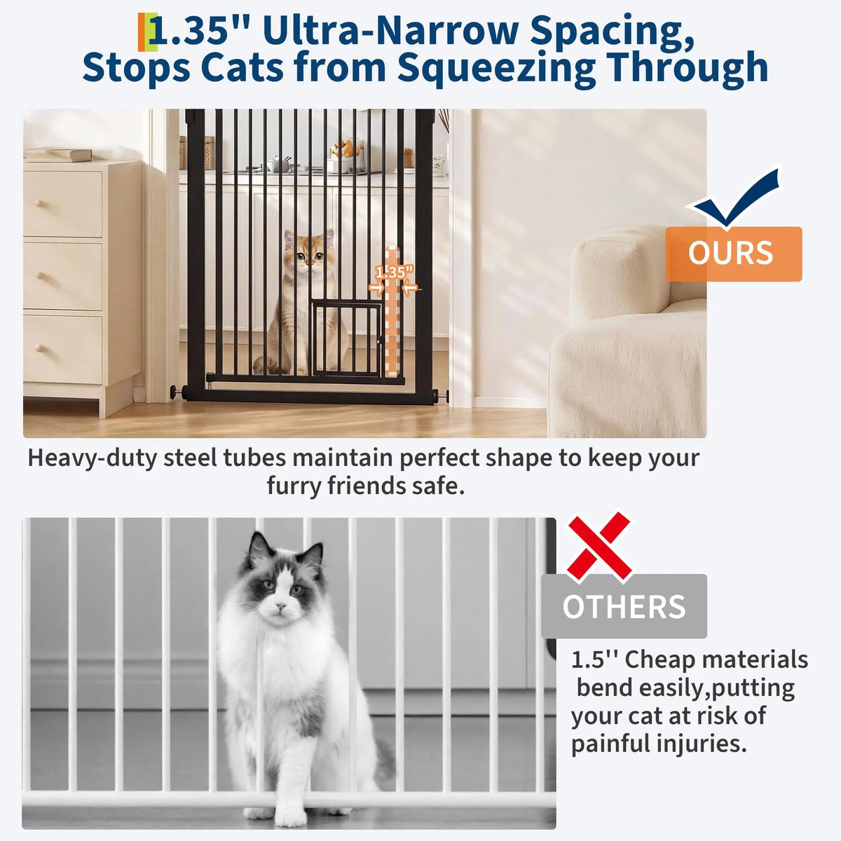 HiMiss Extra Tall Adjustable Pet Gate No Drilling Wall Mount