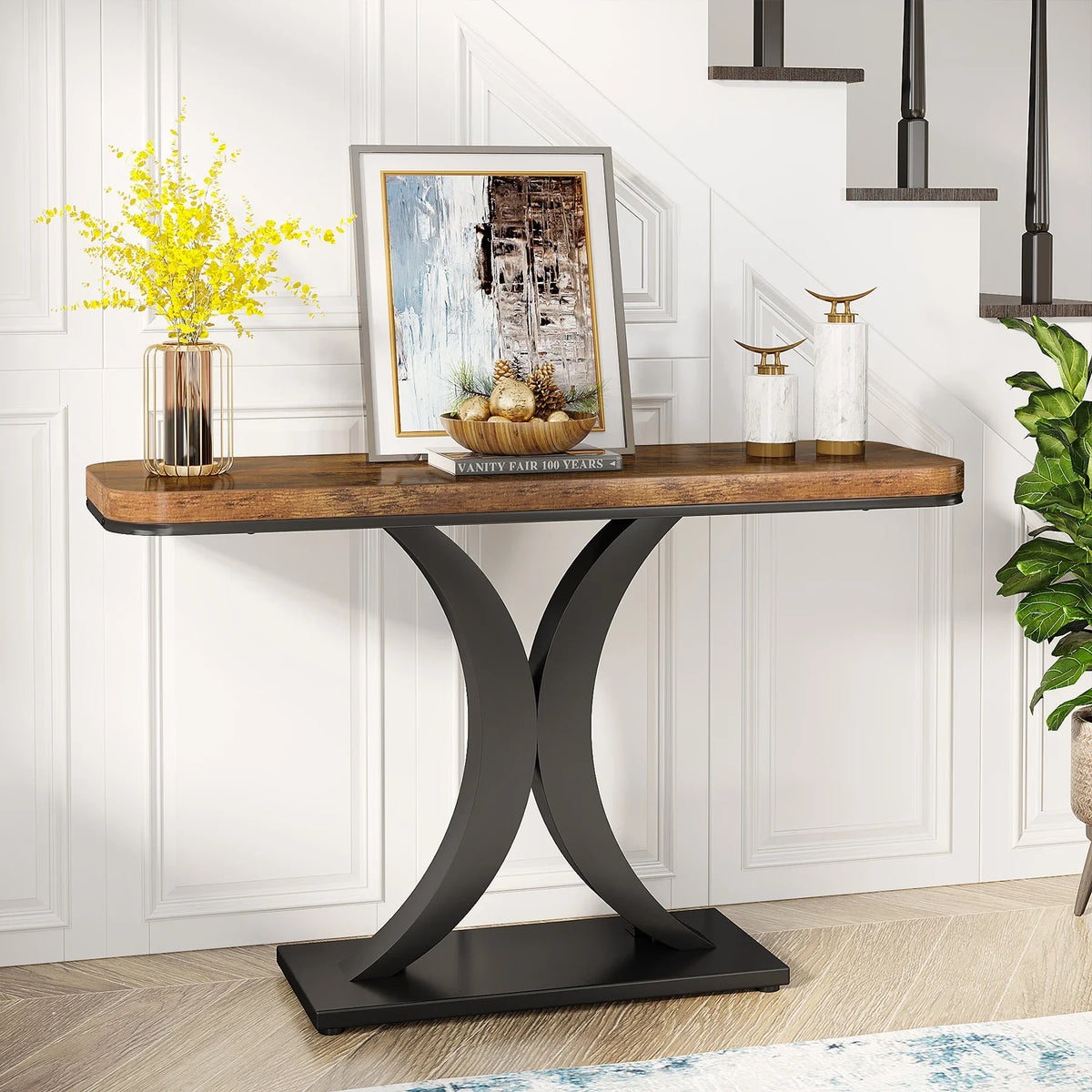 Tribesigns Industrial Console Table With Geometric Base