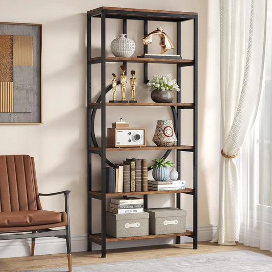Industrial Six Tier Bookshelf Open Metal Shelving Unit