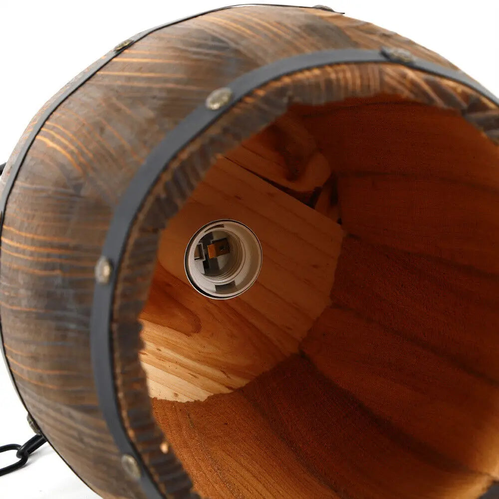 Hanging Vintage Wine Barrel Pendant Light Rustic Wood Ceiling Lamp