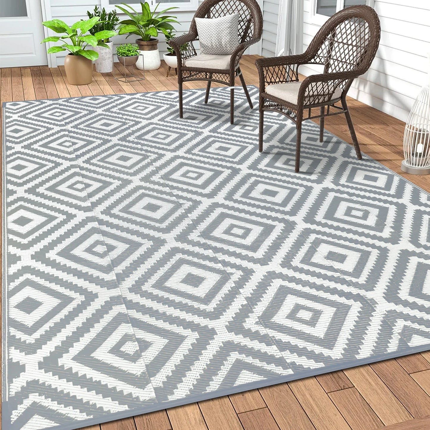 Outdoor Polypropylene Leaves Rug Waterproof Patio Carpet For Deck