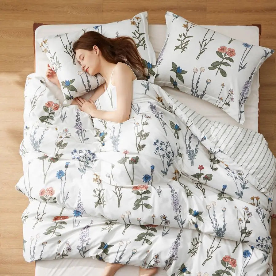Botanical Floral 3 Piece Comforter Set Cotton Bedding