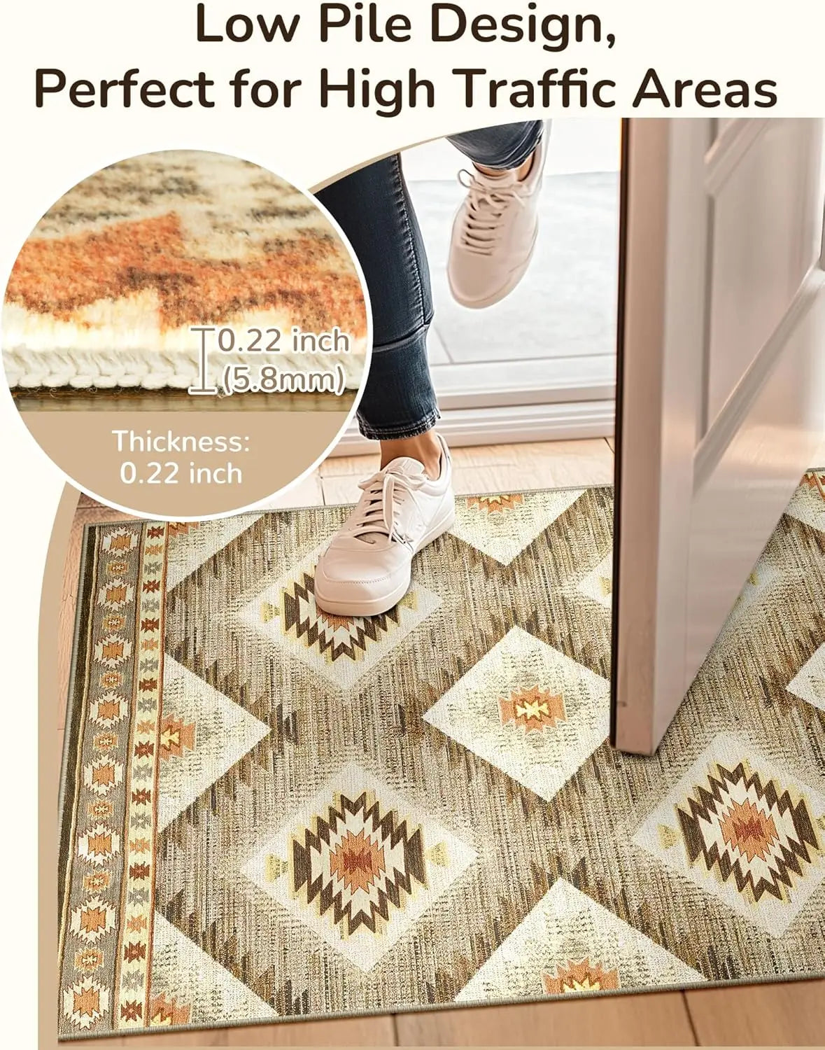 Washable Non Slip Area Rug With Tribal Western Print