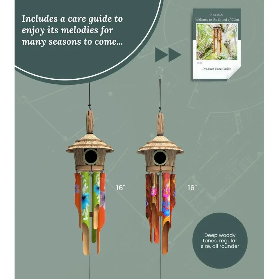 Bamboo Wind Chimes With Birdhouse Outdoor Decor Handcrafted Calming Tones