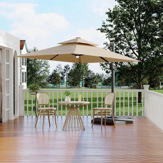 Cantilever Patio Umbrella With Base Included And Solar LED Lights