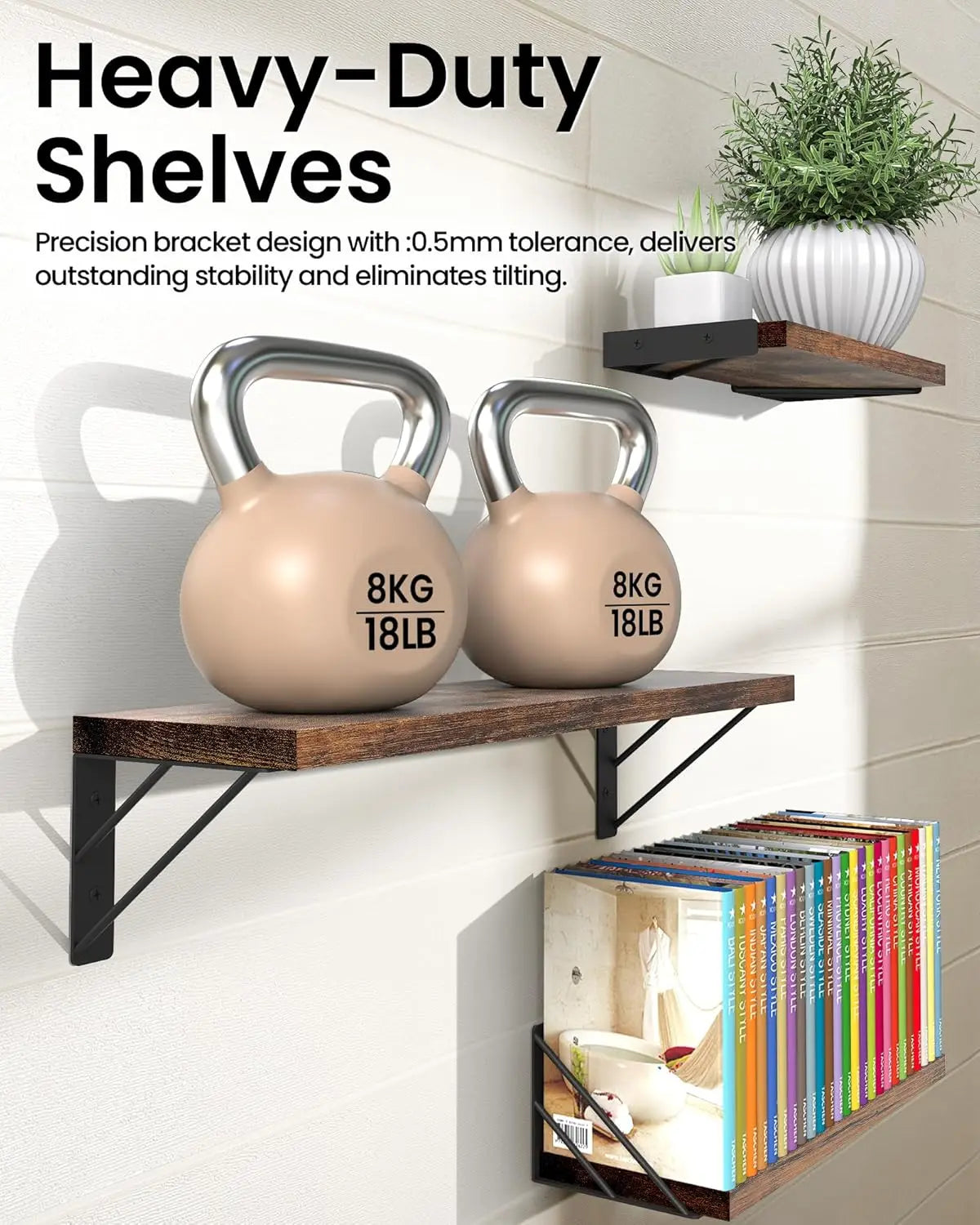 Floating Wall Shelves for Books and Plants Set of 3