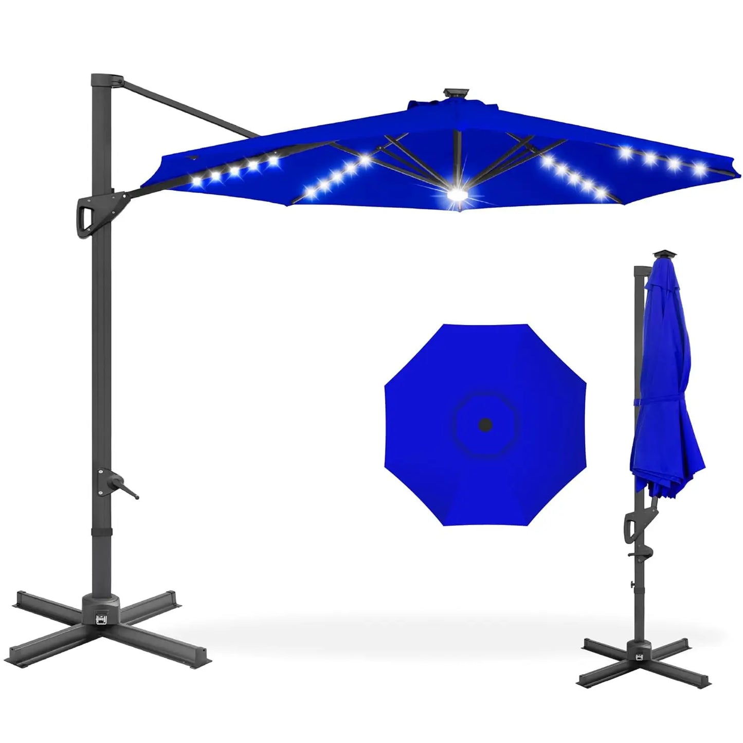 Cantilever Solar LED Patio Umbrella 360-Degree Rotation