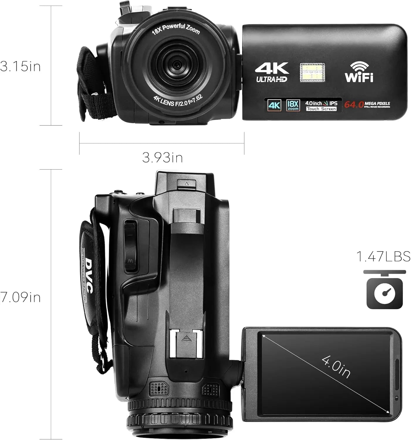 4K Ultra HD Camcorder With 18X Digital Zoom And 64GB SD Card