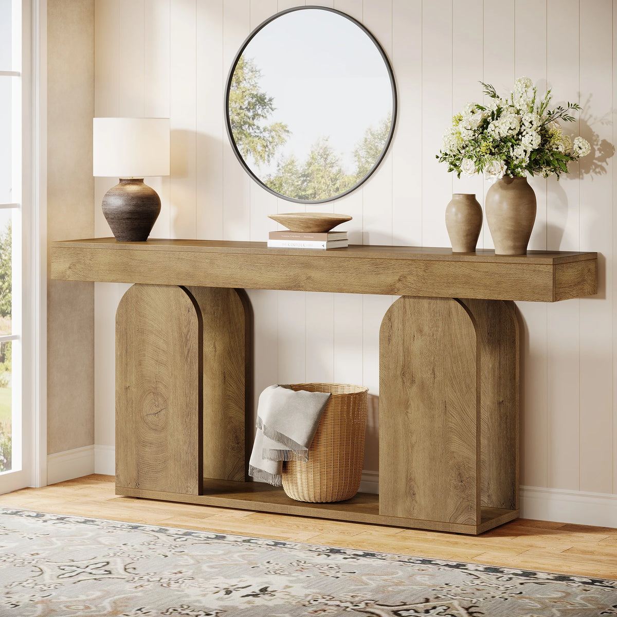 Tribesigns Farmhouse Wood Console Table With U-Shaped Base