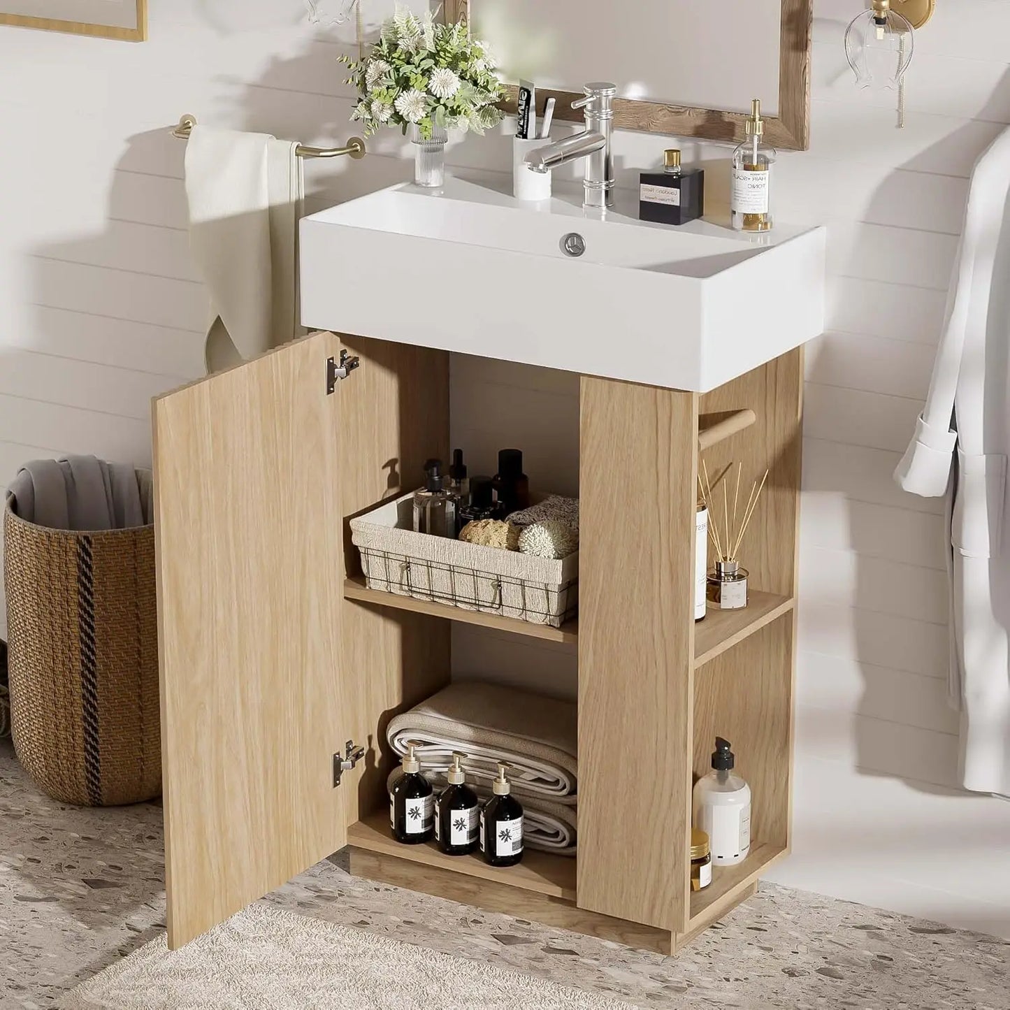 Bathroom Vanity With Side Storage Undermount Sinks Floor Cabinet Customized