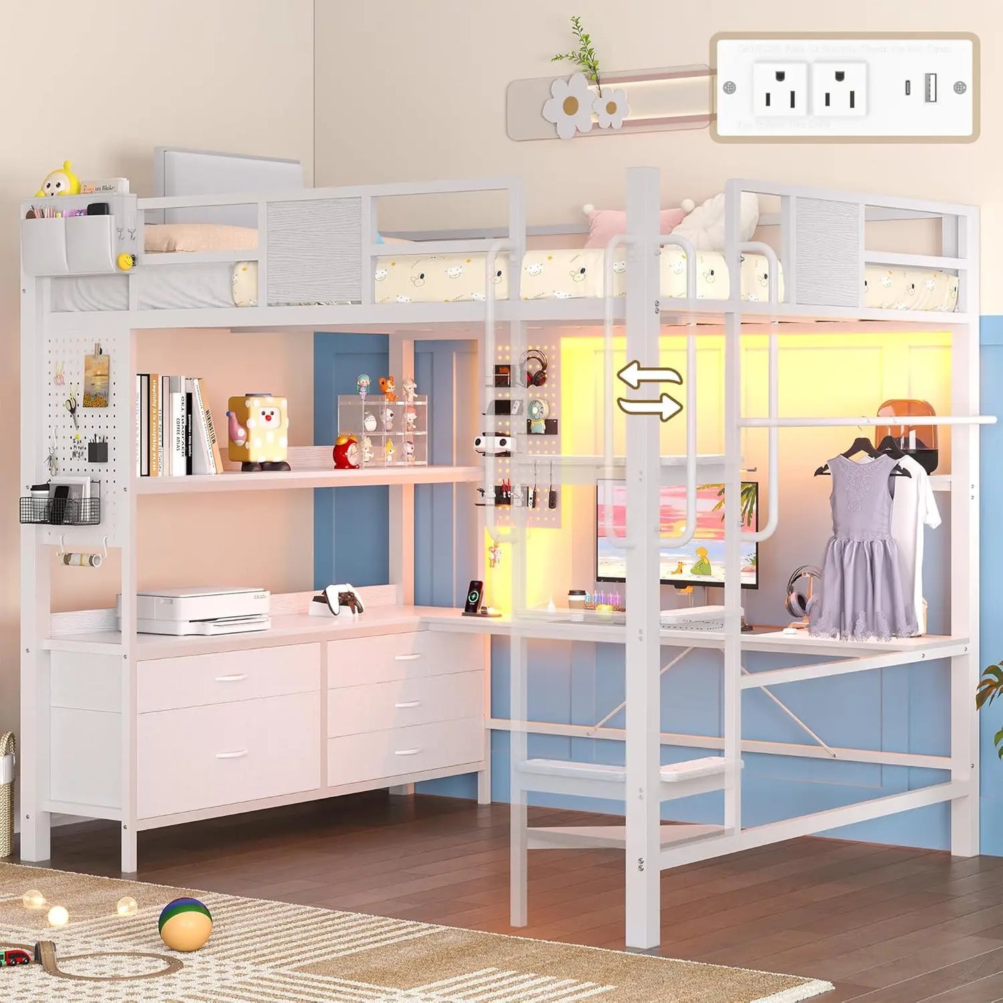 Dnxao Heavy Loft Bed With Desk And 5 Storage Drawers