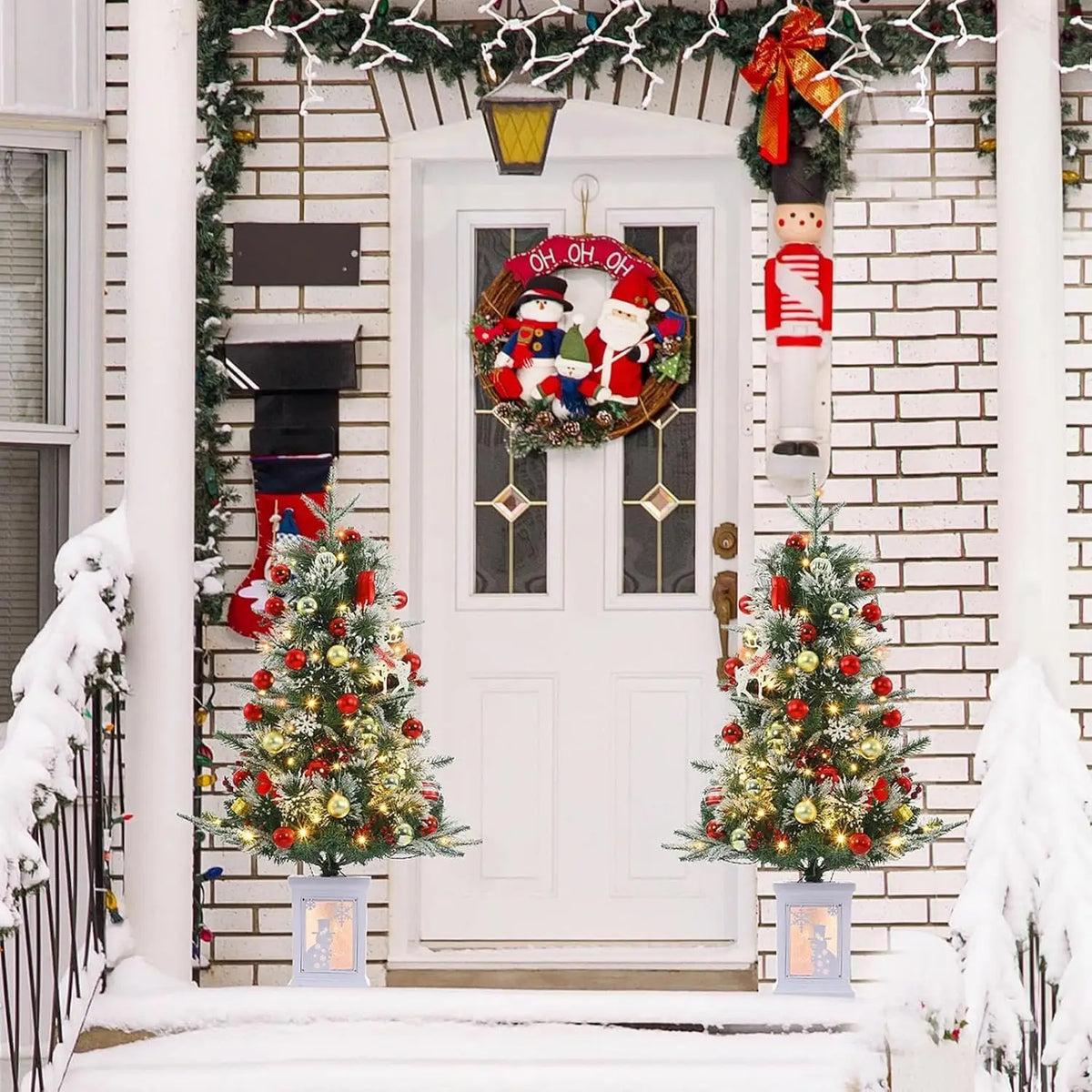 HiMISS Pre Lit Artificial Christmas Trees With Potted Base