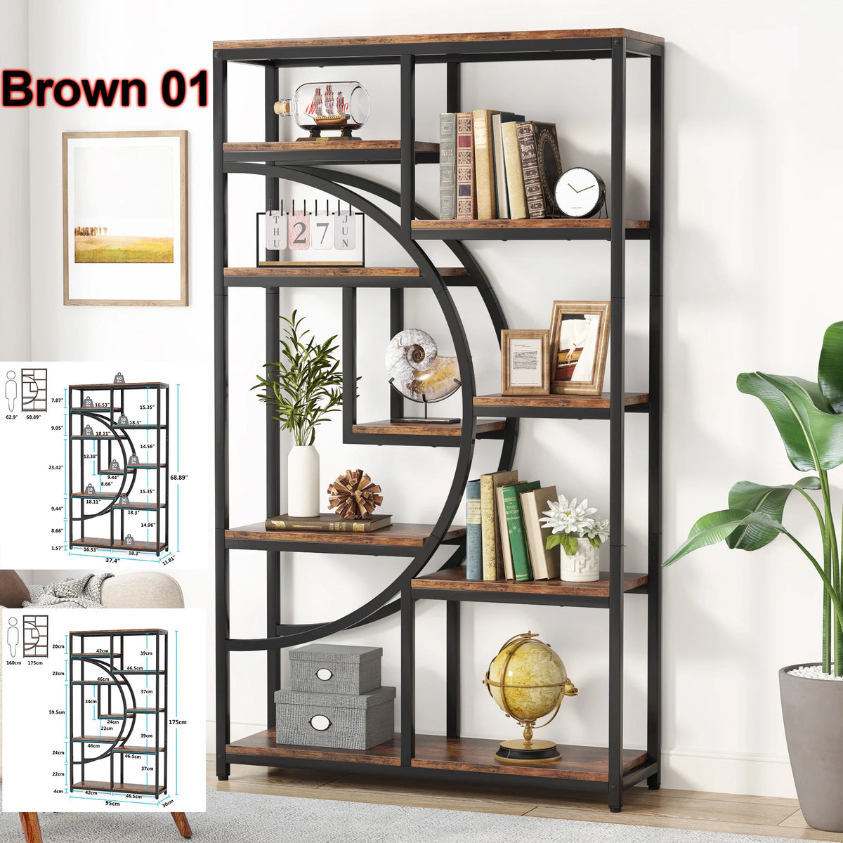 Tribesigns Industrial Etagere Bookshelf Display Storage Organizer