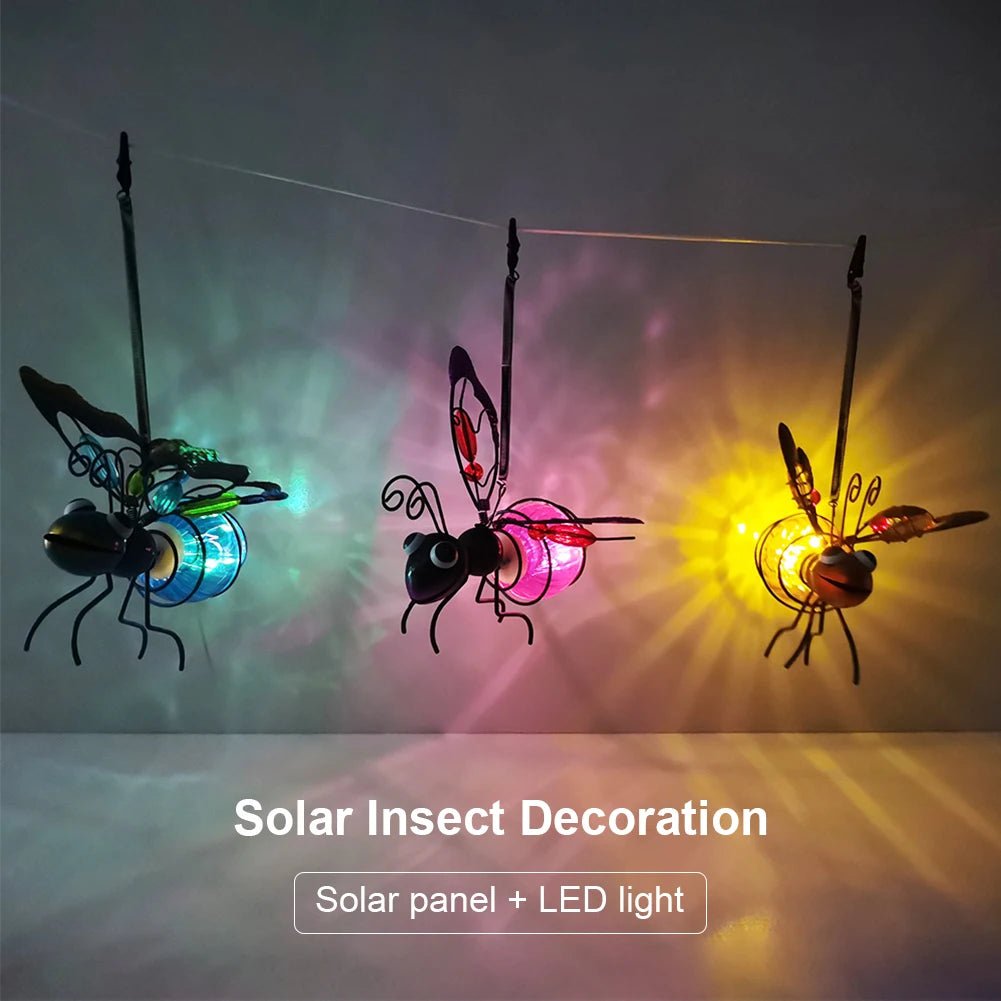 Solar Iron Insect Statue With LED Fairy Lights Outdoor