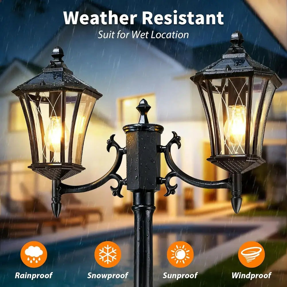 Solar Post Light 2-Head Dusk to Dawn Outdoor