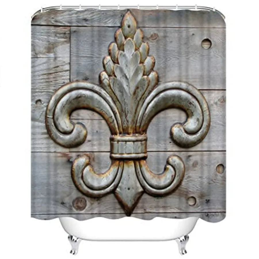Fleur-De-Lis Waterproof Fabric Bathroom Set With Non-Slip Rugs