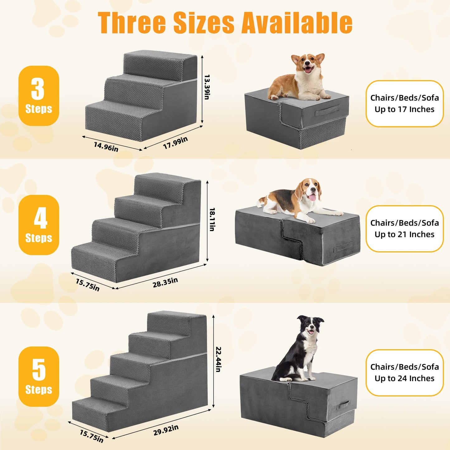 JHK Right Angled Foam Dog Stairs 3 To 5 Steps Non Slip Indoor Ramp