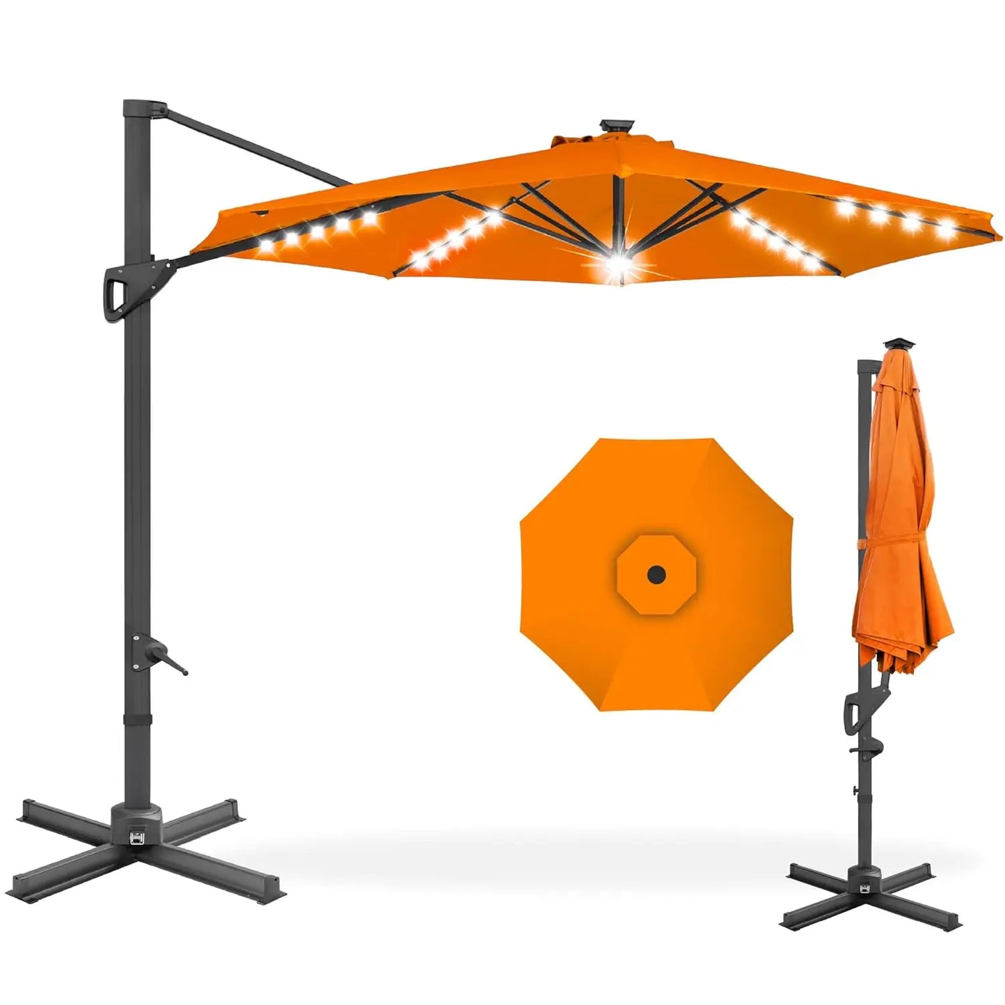 Cantilever Solar LED Patio Umbrella 360-Degree Rotation