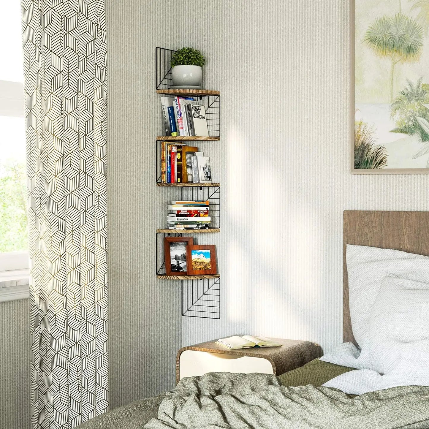5-Tier Rustic Wood Corner Floating Shelves Wall Mount