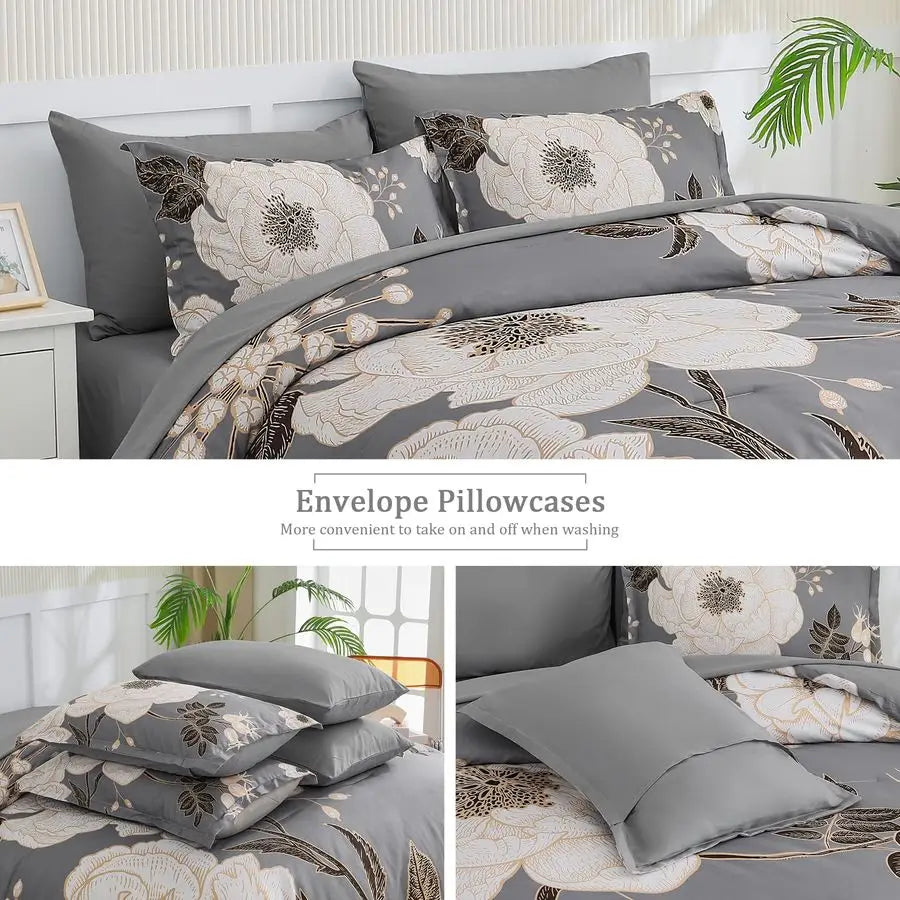 Floral 7-Piece Comforter Set Bed in a Bag Soft Reversible
