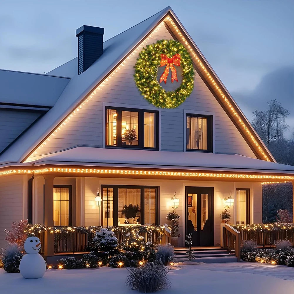 Studyset Pre Lit Christmas Wreath With Bow Indoor Outdoor Decor